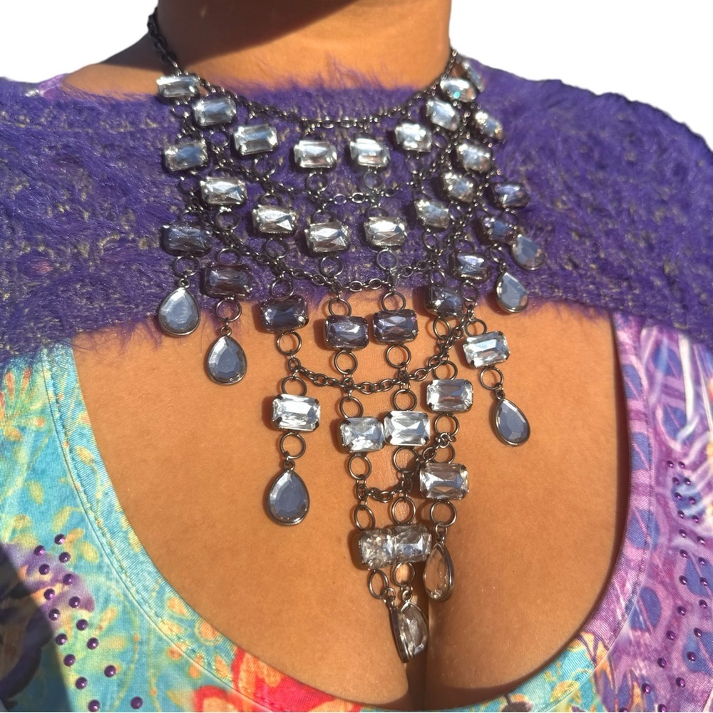bebe STUNNING Rhinestone Dangle Choker Necklace